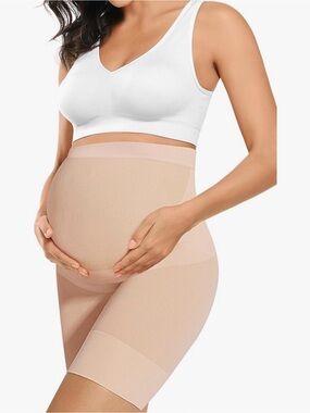 Maternity Seamless Shaping Shorts in Beige - Supportive Over-Belly Fit